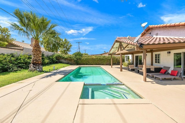 view of pool with an outdoor living space and a patio