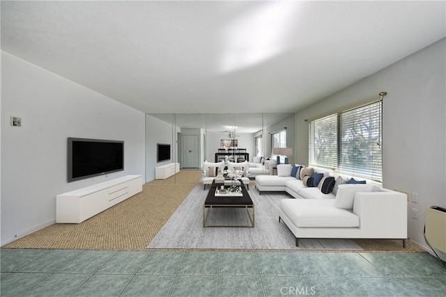 living room featuring tile patterned flooring