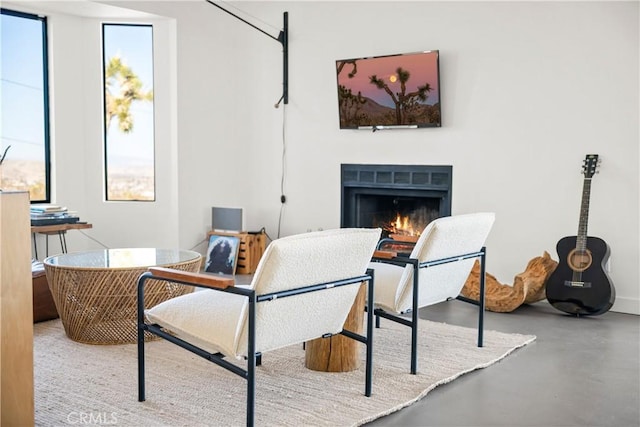 living area featuring concrete floors