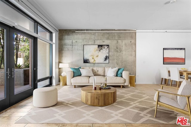 living room featuring french doors