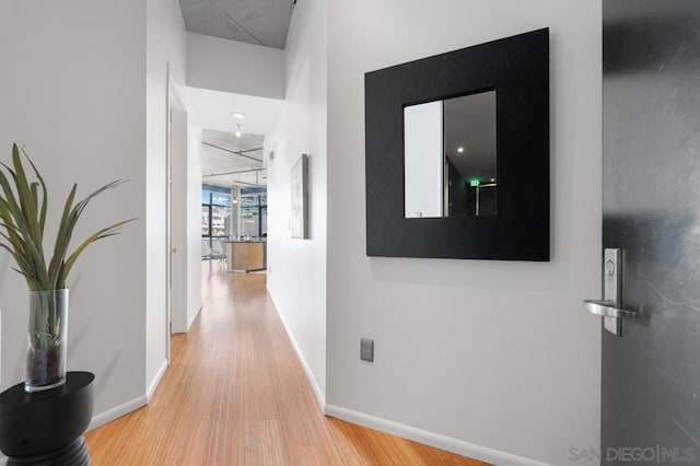 corridor with hardwood / wood-style floors