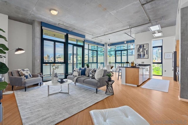 living room with light hardwood / wood-style floors