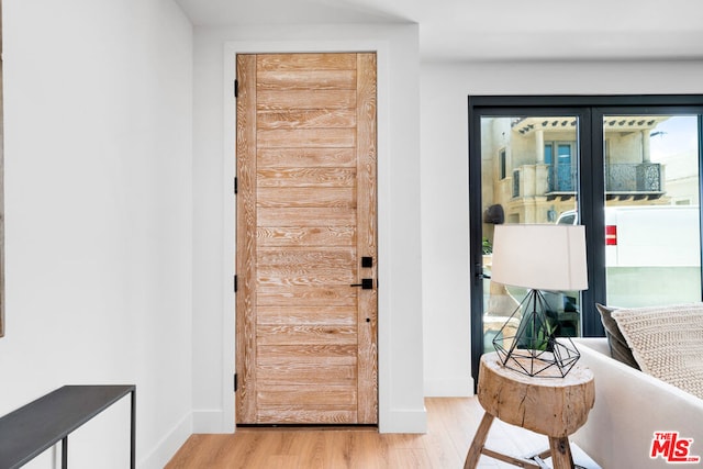 doorway to outside with light hardwood / wood-style flooring