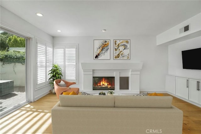 living room with light hardwood / wood-style floors