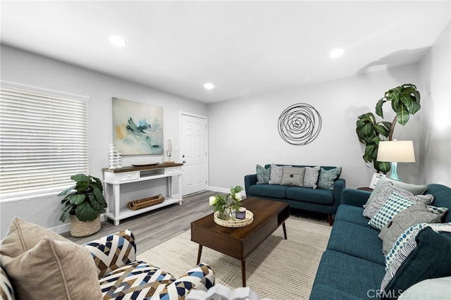 living room featuring light wood-type flooring