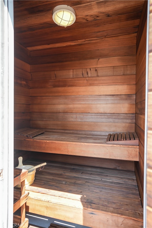 view of sauna / steam room with wooden ceiling