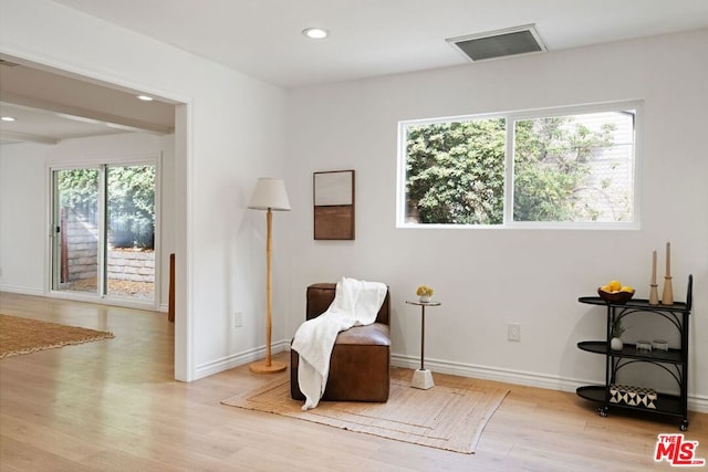 living area featuring light wood-type flooring and plenty of natural light