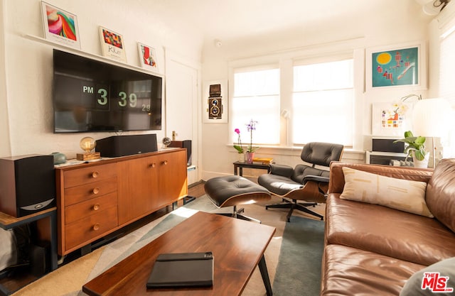 living room featuring light colored carpet