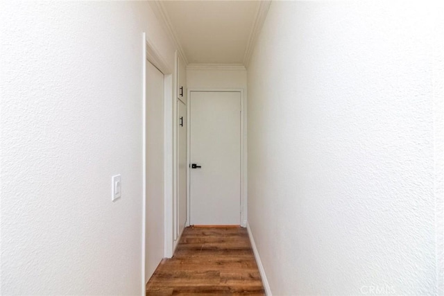 hall featuring hardwood / wood-style floors and crown molding