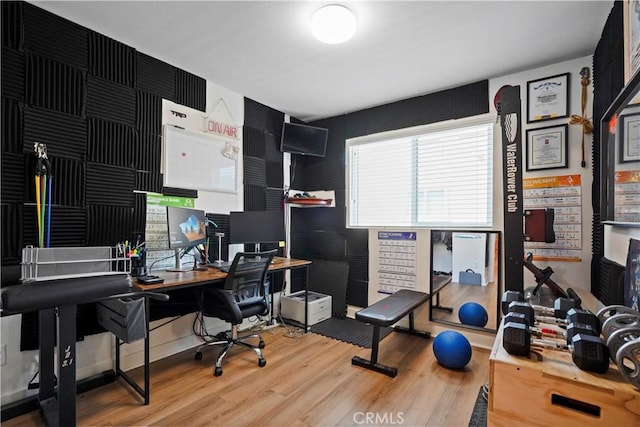 office with wood-type flooring