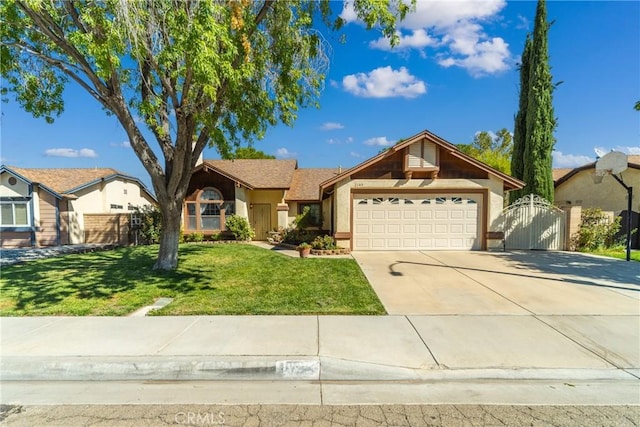 single story home featuring a garage and a front yard