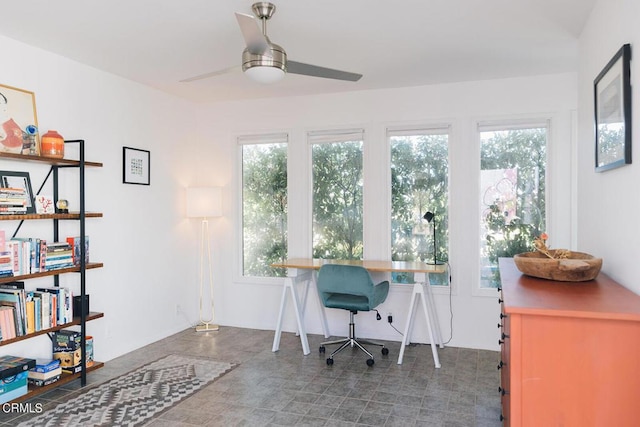 home office with ceiling fan