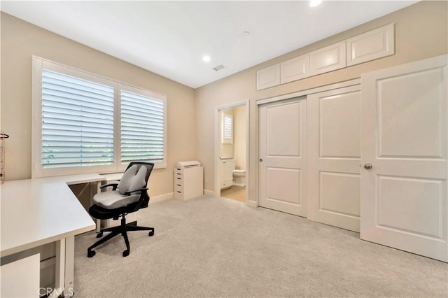 office space featuring light colored carpet