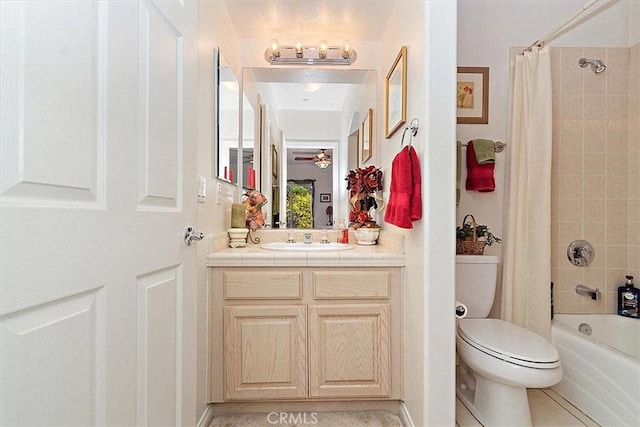 full bathroom with tile patterned flooring, vanity, shower / bath combination with curtain, and toilet