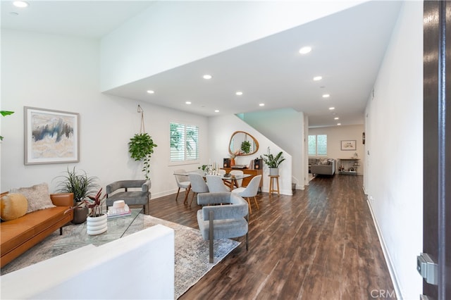 living room featuring dark hardwood / wood-style flooring