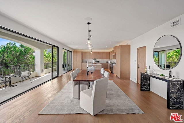 dining space featuring light hardwood / wood-style floors