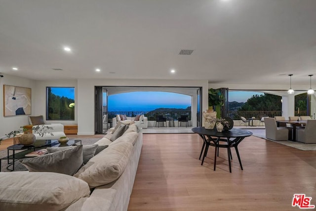 living room with light hardwood / wood-style flooring