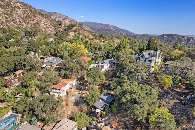 drone / aerial view featuring a mountain view