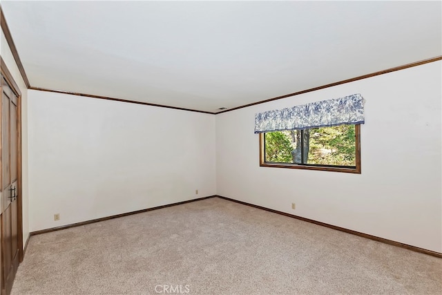 carpeted empty room featuring ornamental molding