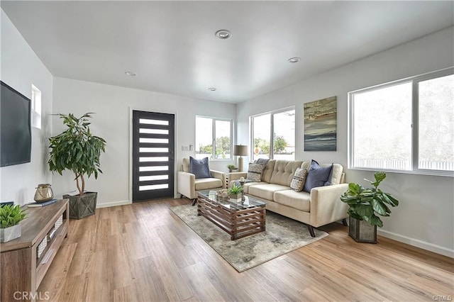 living room featuring light wood-type flooring