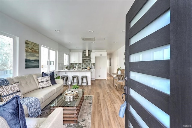 living room featuring light hardwood / wood-style floors