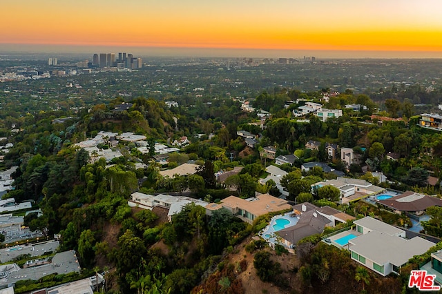 view of aerial view at dusk