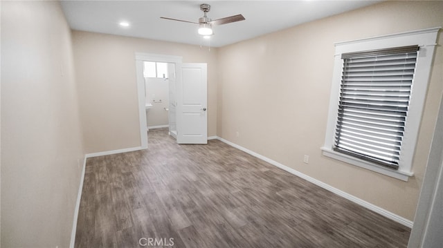 interior space featuring ceiling fan and hardwood / wood-style flooring