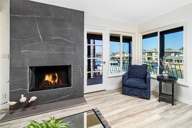 16592 Grimaud Ln, Huntington Beach, CA 92649 - living room with wood finished floors, a fireplace, and baseboards