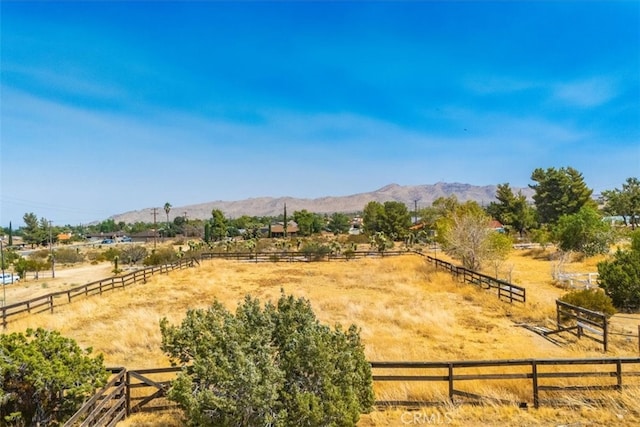 view of yard with a mountain view and a rural view