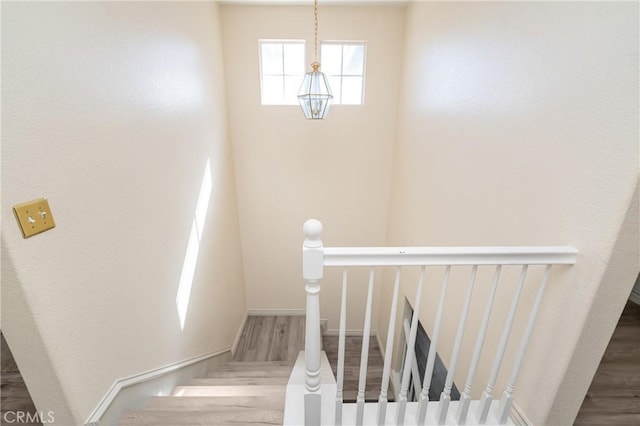 stairs featuring wood finished floors