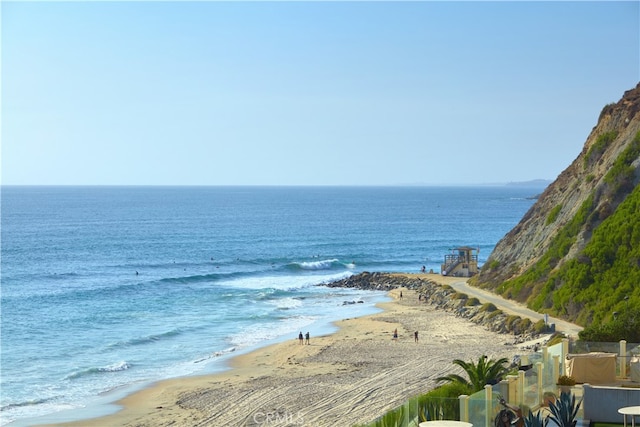 view of water feature with a view of the beach