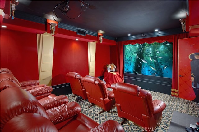 view of carpeted home theater room