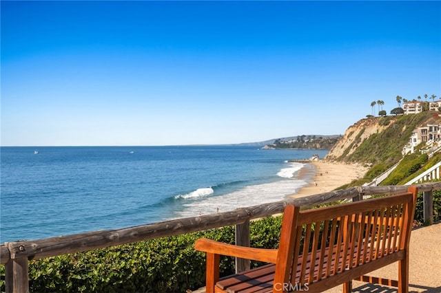 view of water feature with a view of the beach