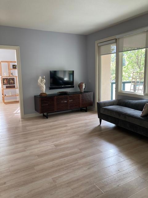 living room with light hardwood / wood-style flooring