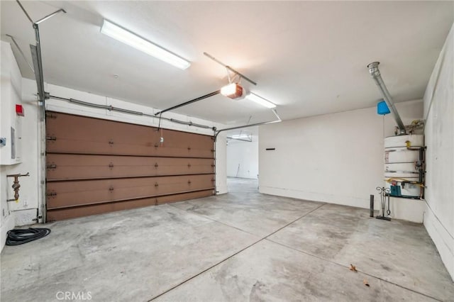 garage featuring a garage door opener and gas water heater