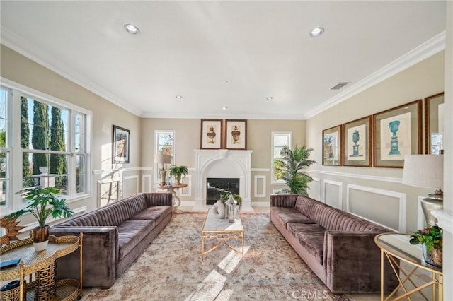 living room featuring ornamental molding