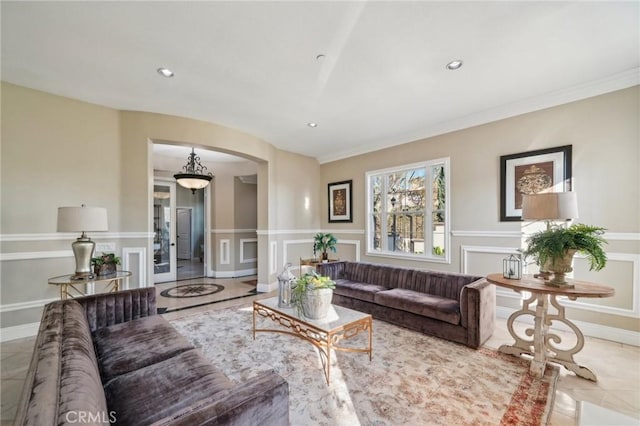 tiled living room with french doors