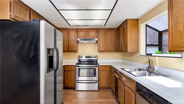 kitchen featuring sink, light hardwood / wood-style flooring, and stainless steel appliances