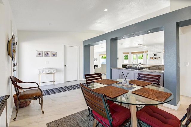 dining area with lofted ceiling