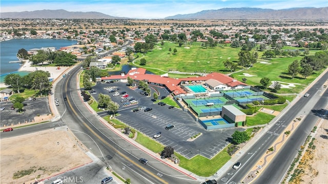 aerial view with a water and mountain view