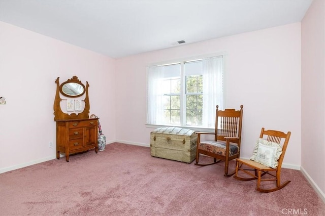 living area featuring carpet floors