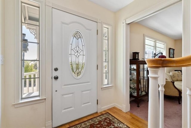 foyer entrance with hardwood / wood-style flooring