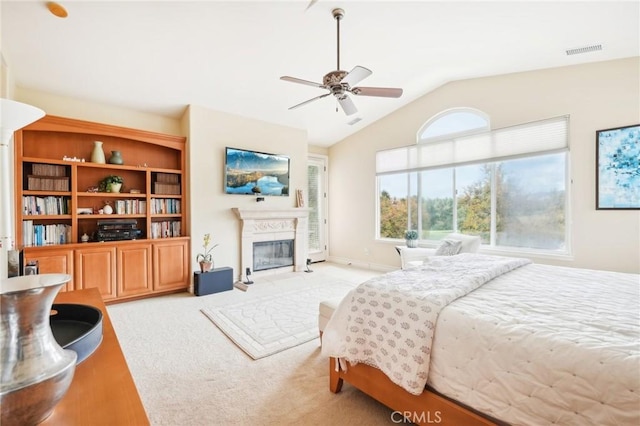 bedroom with vaulted ceiling and ceiling fan