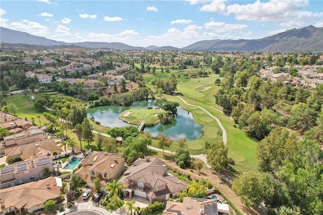 bird's eye view featuring a water and mountain view