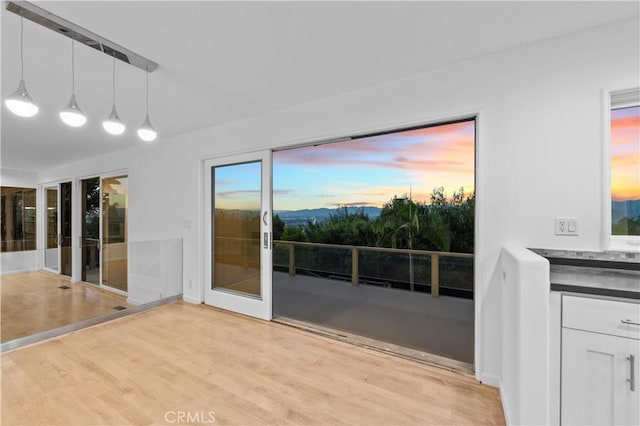 unfurnished dining area featuring light wood-type flooring