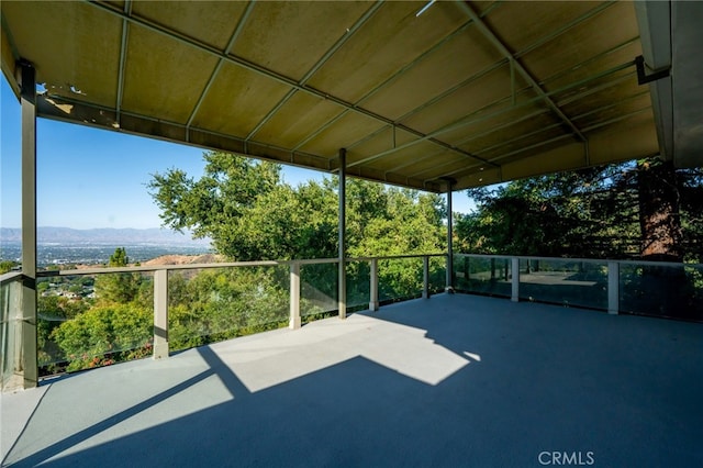 view of patio featuring a mountain view