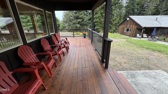 deck with a lawn