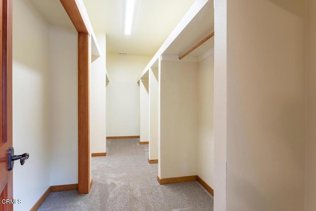 spacious closet featuring light carpet