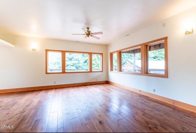 spare room featuring a healthy amount of sunlight, baseboards, and wood finished floors