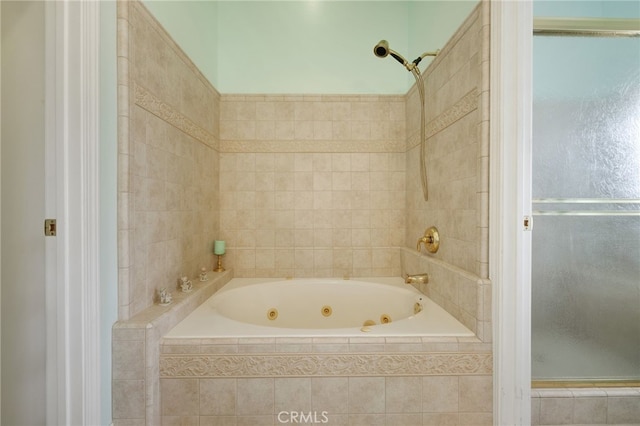 bathroom with shower with separate bathtub